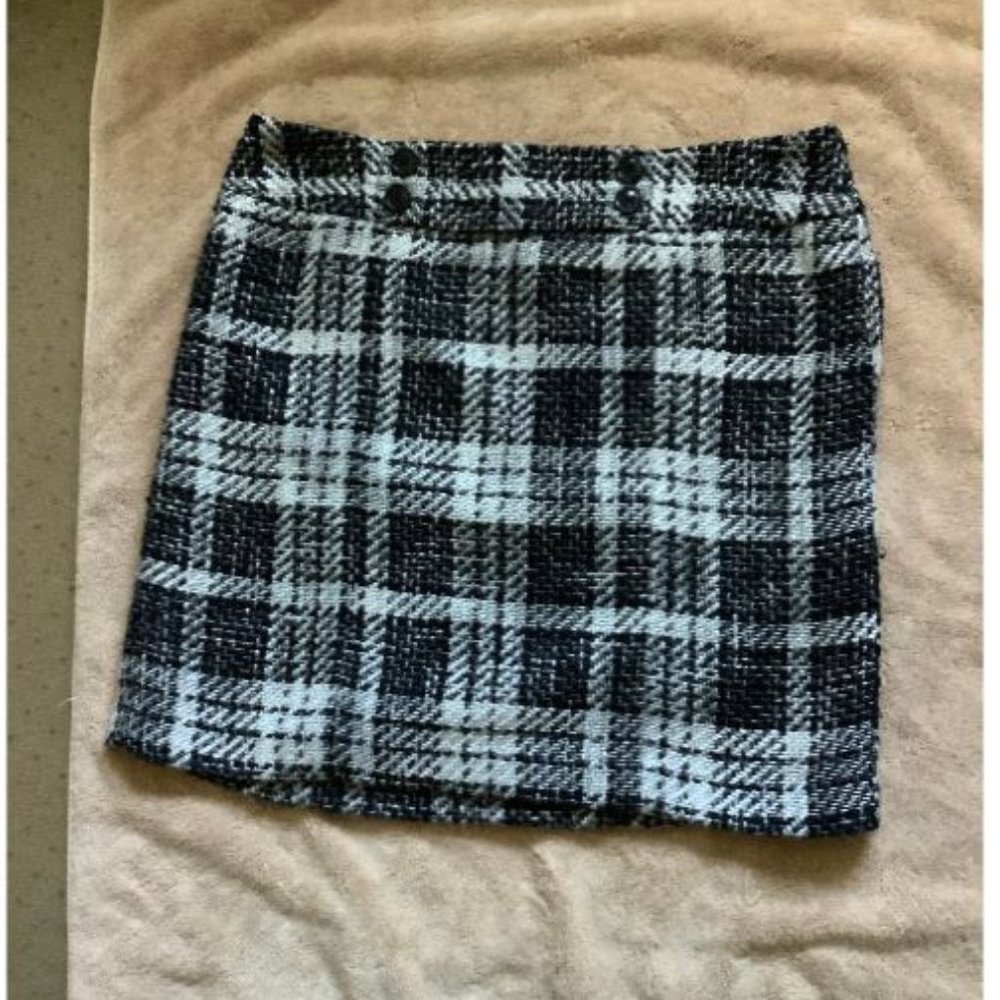 Ann Taylor Black Plaid Tweed Skirt